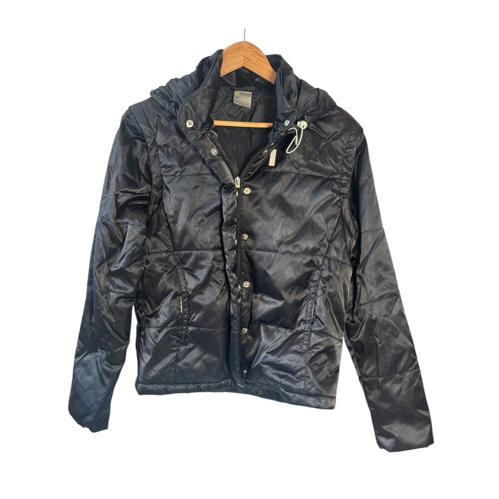 Nike Women's Black Hooded Puffer Jacket‎ Medium Lightweight Removable Arms Warm